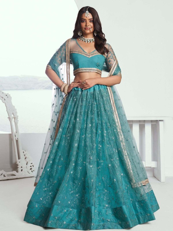 Deep Sky Butterfly Net Lehenga Choli